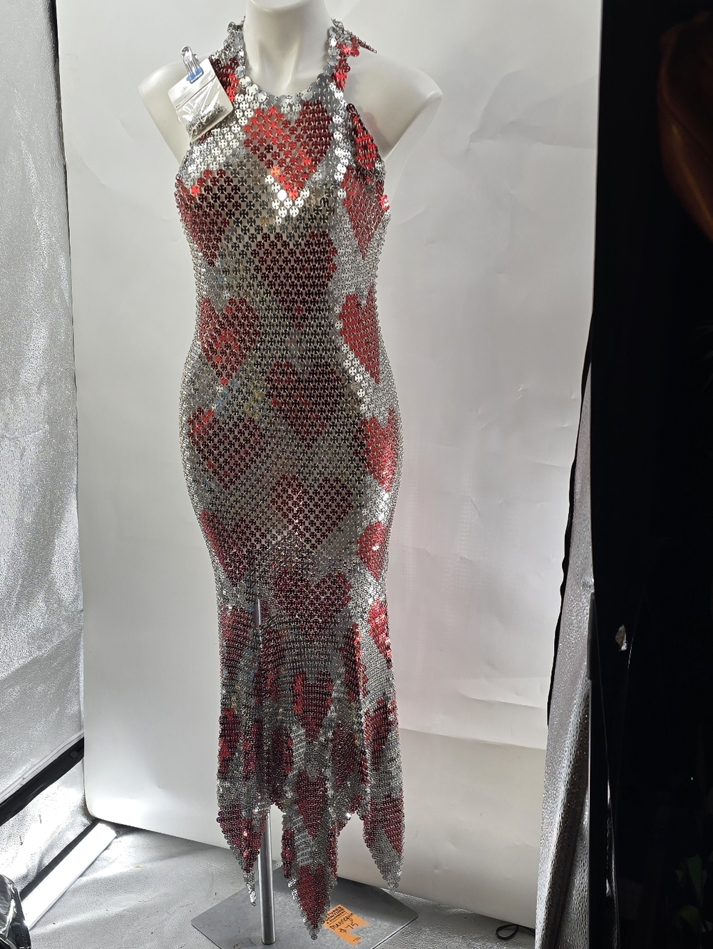 PACO RABANNE HEART Runway Sequin Midi Dress in Red and Silver - Picture 4 of 15